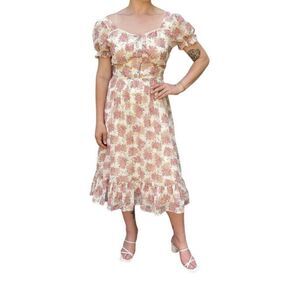 NWT Ivy City Pink Floral Rose Cottagecore Puff Sleeve Bohemian Maxi Dress Sz S